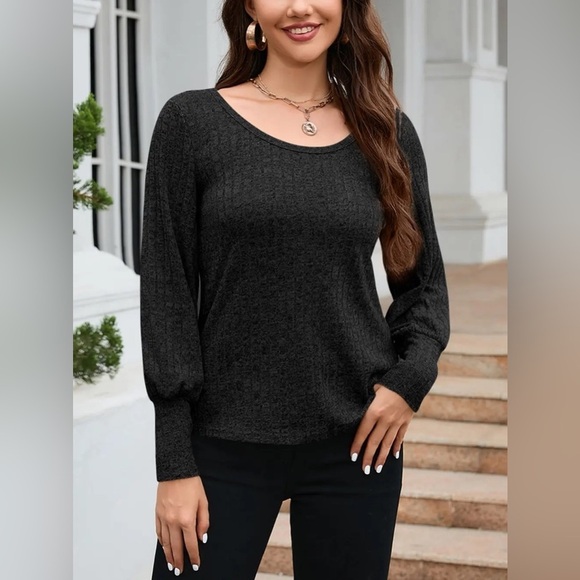 Serene Ribbed Lantern Sleeve Knit Top - Picture 1 of 4